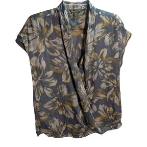 Tommy Bahama Gray Floral Silk Gauzy Wrap Blouse Shirt Top XS
